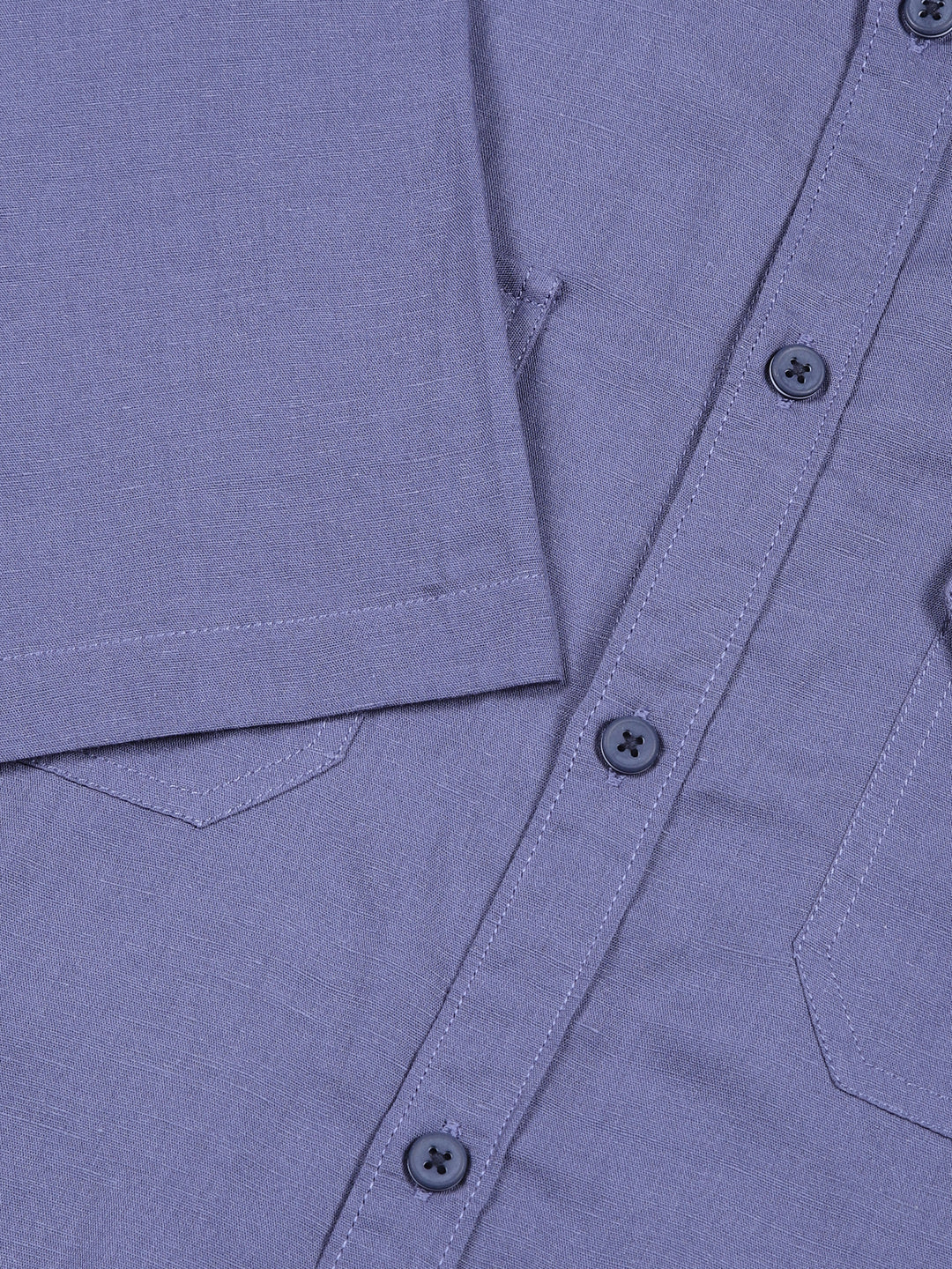 Thomas Scott Men Blue Slim Fit Solid Linen Casual Shirt