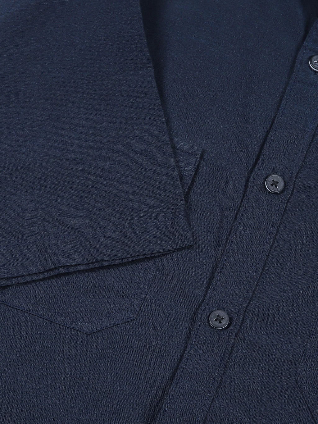 Thomas Scott Men Navy Slim Fit Solid Linen Casual Shirt