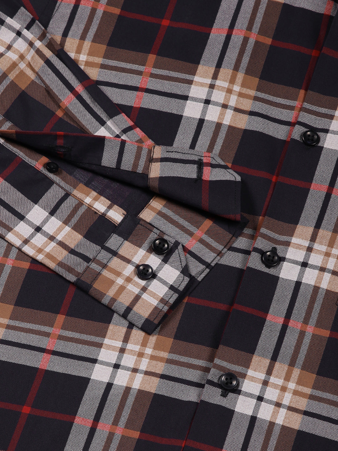Thomas Scott Men Navyblue Slim Fit Windowpane Checked Cotton Formal Shirt