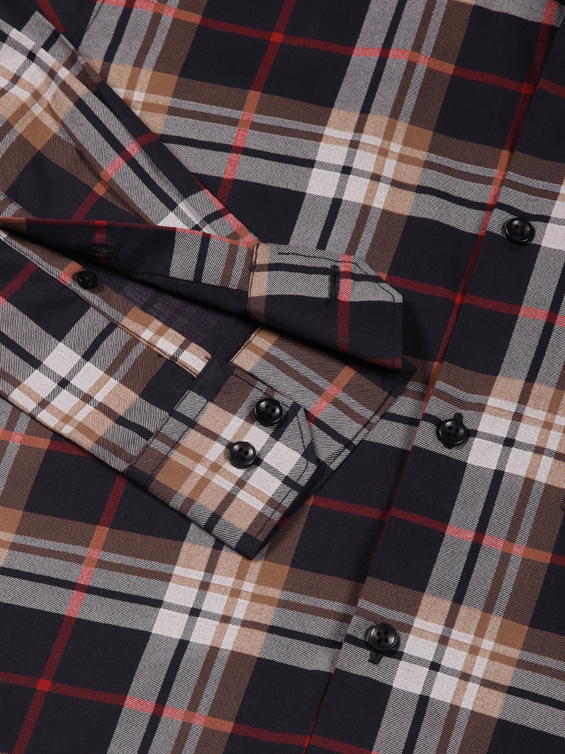 Thomas Scott Men Navyblue Slim Fit Windowpane Checked Cotton Formal Shirt