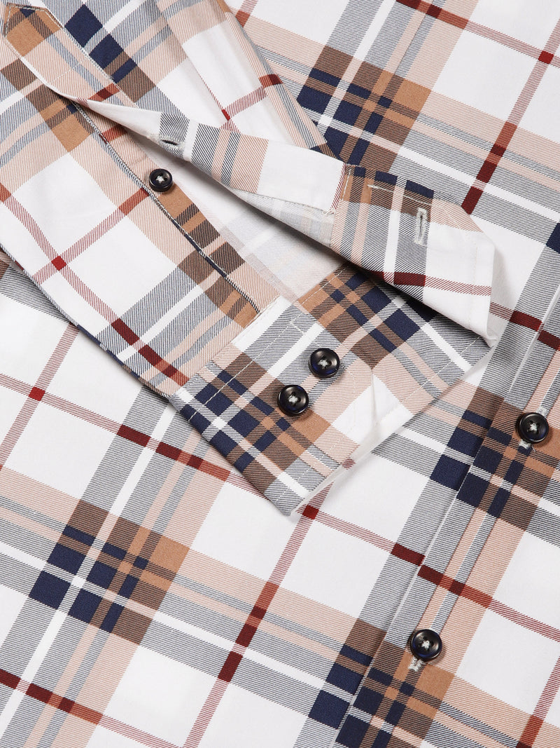 Thomas Scott Men White Slim Fit Windowpane Checked Cotton Formal Shirt