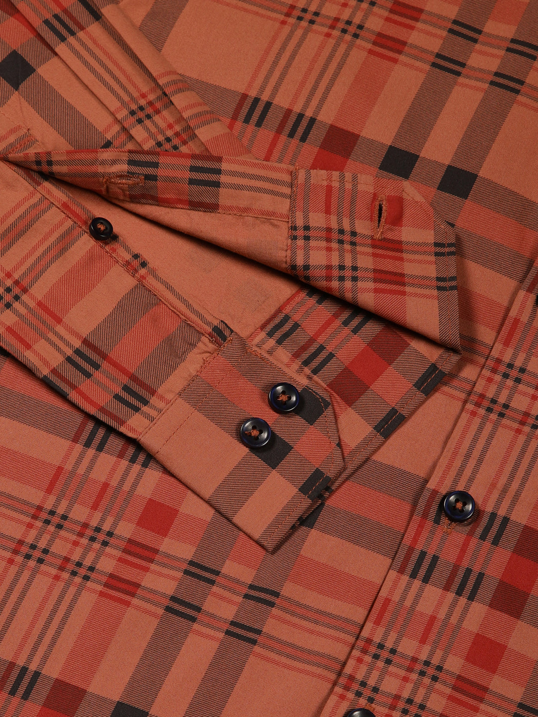 Thomas Scott Men Red Slim Fit Windowpane Checked Cotton Formal Shirt
