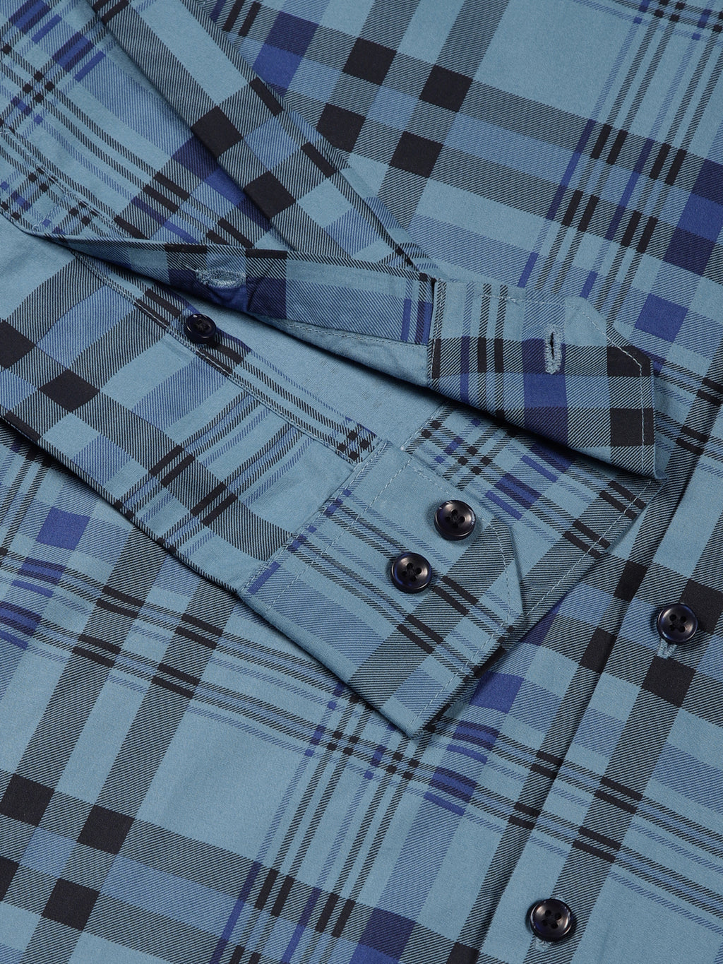 Thomas Scott Men NavyBlue Slim Fit Windowpane Checked Cotton Formal Shirt
