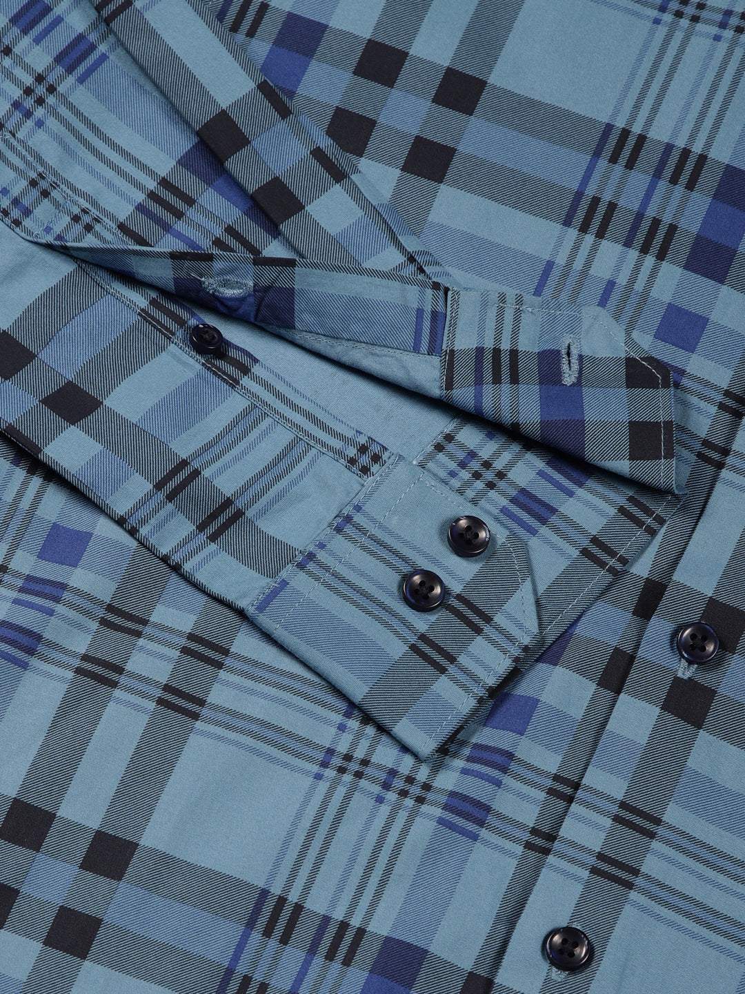 Thomas Scott Men NavyBlue Slim Fit Windowpane Checked Cotton Formal Shirt