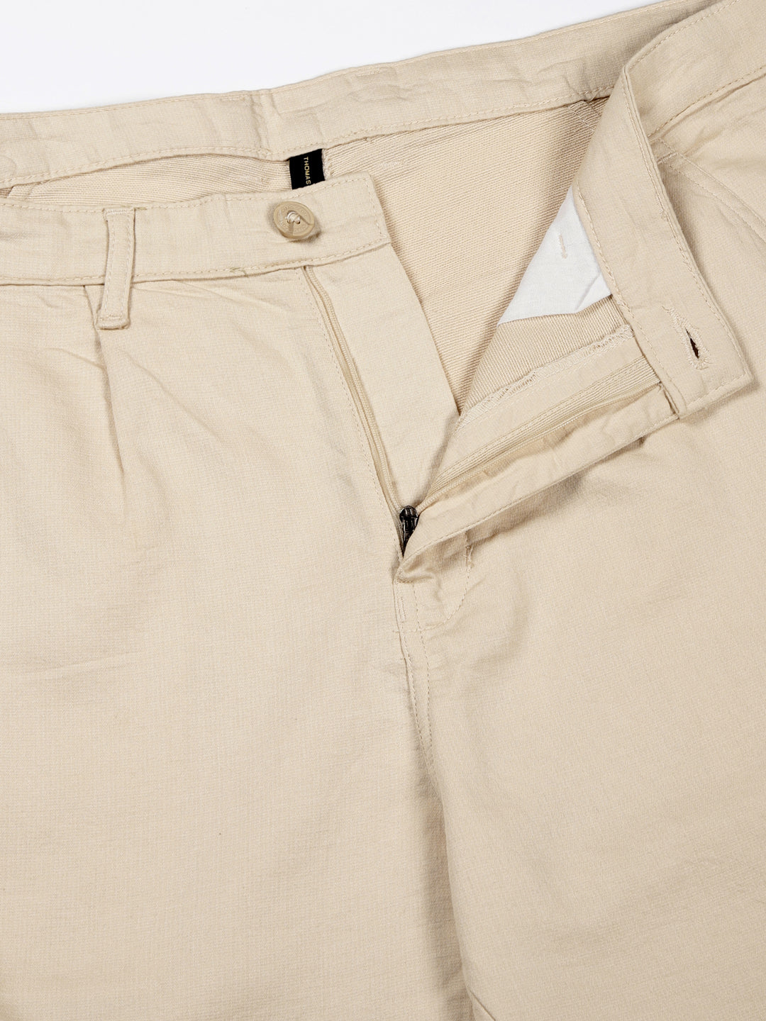 Thomas Scott Men Cream Mid-Rise Relaxed Fit Woven Cargo Trousers