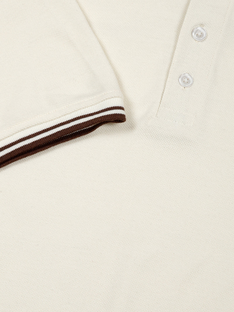 Thomas Scott Men Cream Regular Fit Short Sleeves Polo Collar Knit Tshirt