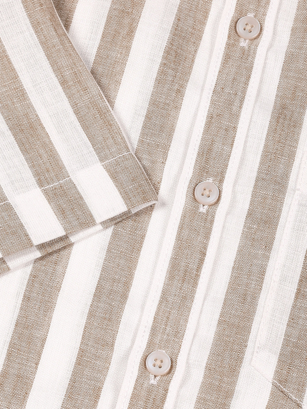 Thomas Scott Men Brown Slim Fit Short Sleeves Vertical Striped Linen Shirt