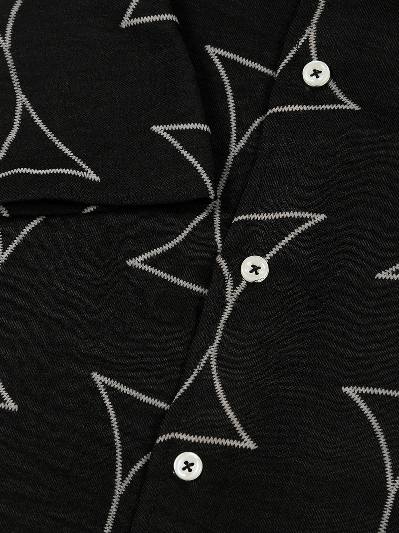 Thomas Scott Men Black Slim Fit Short Sleeves Geometric Print Casual Shirt