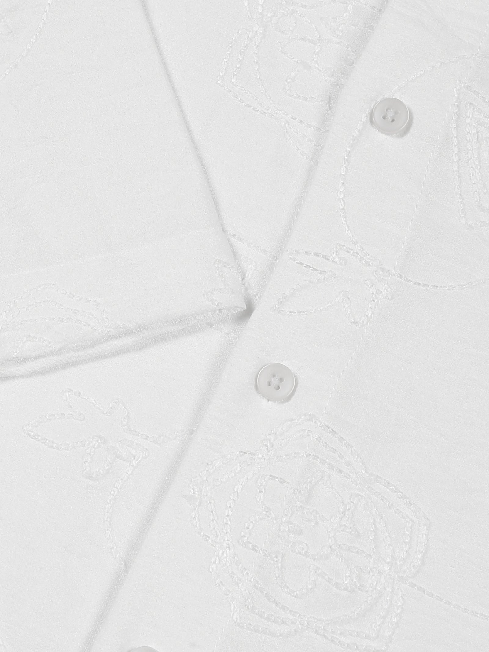 Thomas Scott Men White Regular Fit Short Sleeves Spread Collar Embroidered Shirt