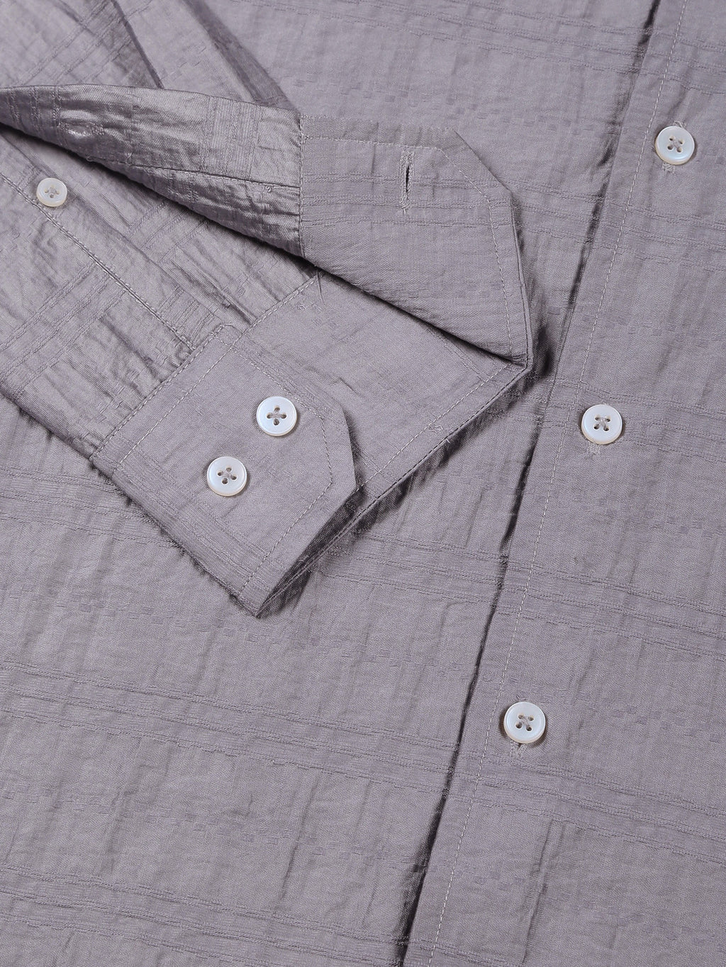 Thomas Scott Men Grey Slim Fit Long Sleeves Horizontal Stripes Casual Shirt