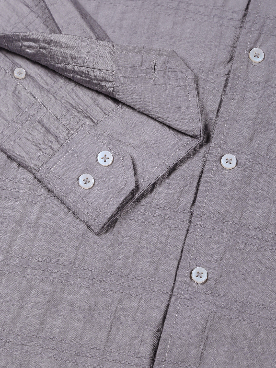 Thomas Scott Men Grey Slim Fit Long Sleeves Horizontal Stripes Casual Shirt