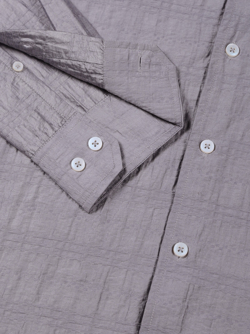Thomas Scott Men Grey Slim Fit Long Sleeves Horizontal Stripes Casual Shirt