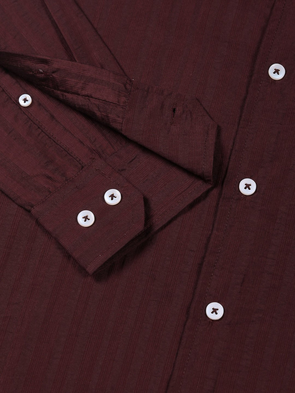 Thomas Scott Men Wine Slim Fit Long Sleeves Vertical Stripes Casual Shirt