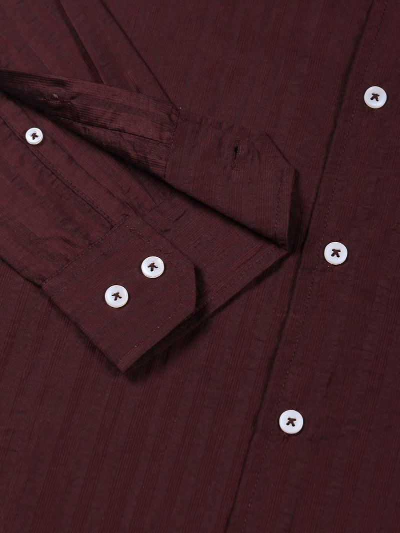 Thomas Scott Men Wine Slim Fit Long Sleeves Vertical Stripes Casual Shirt