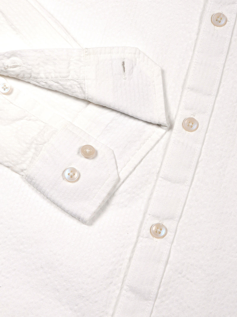 Thomas Scott Men White Reguar Fit Long Sleeves Pinstripes Cotton Casual Shirt