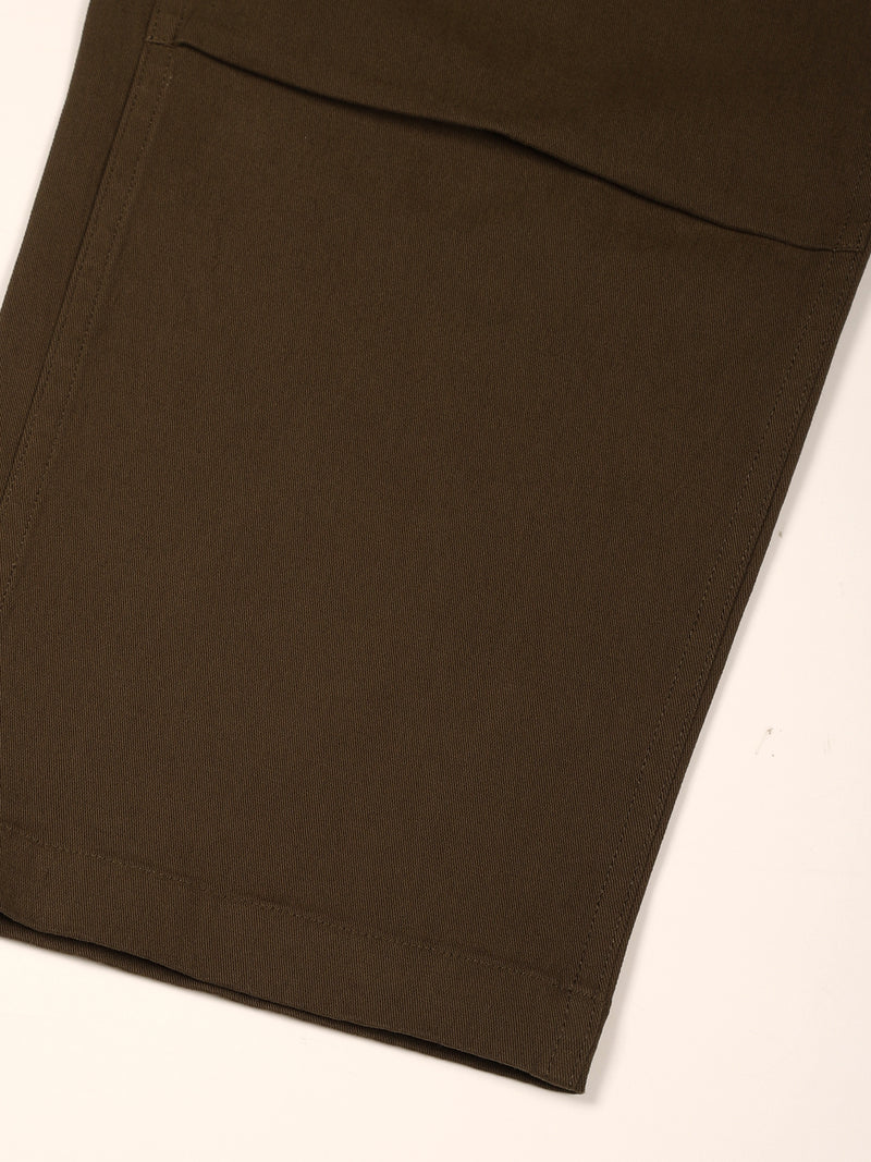 Thomas Scott Men Olive Mid-Rise Loose Fit Cotton Woven Cargo Trouser