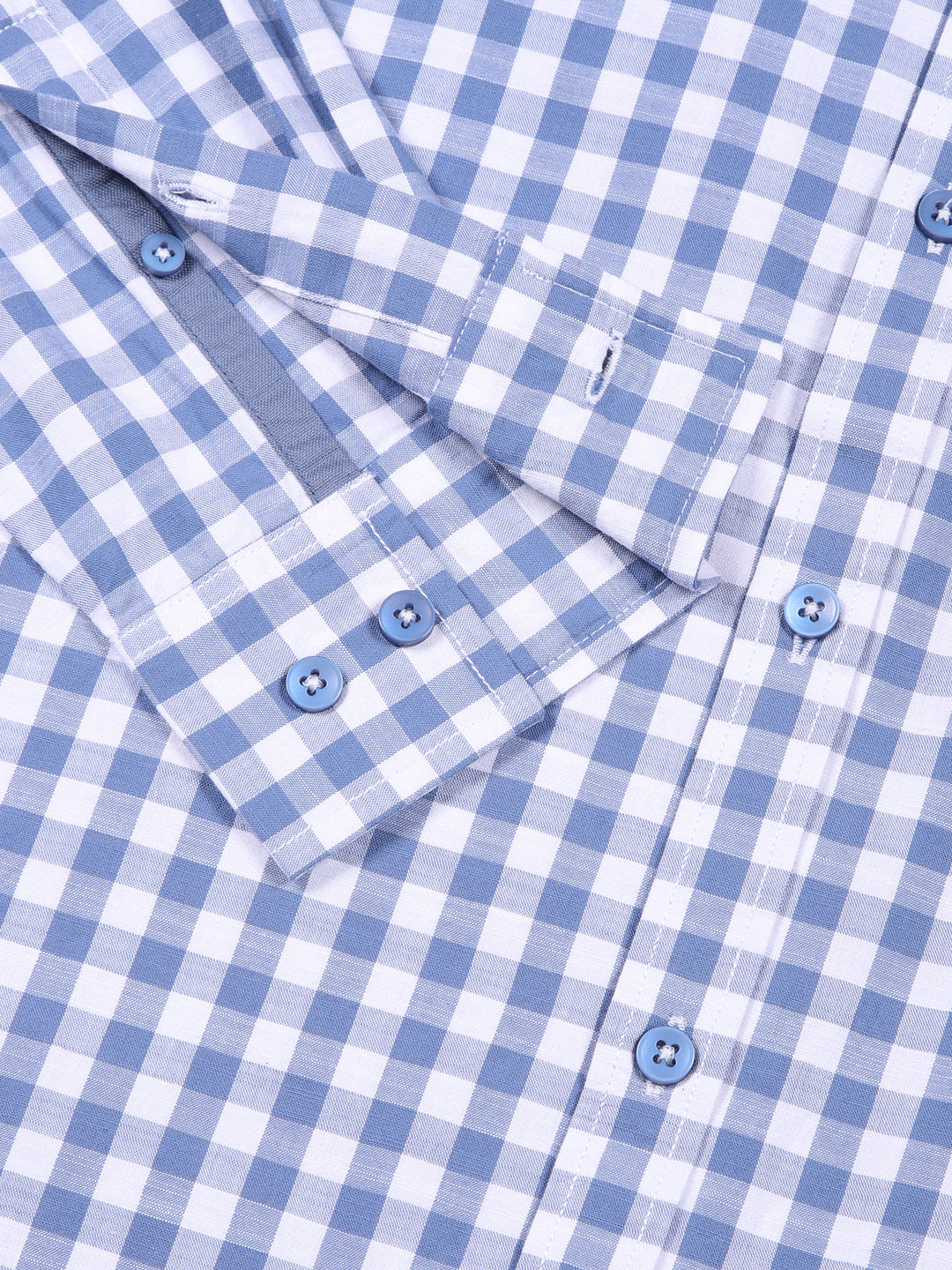Thomas Scott Men Blue Slim Fit Long Sleeve Gingham Checks Cotton Casual Shirt