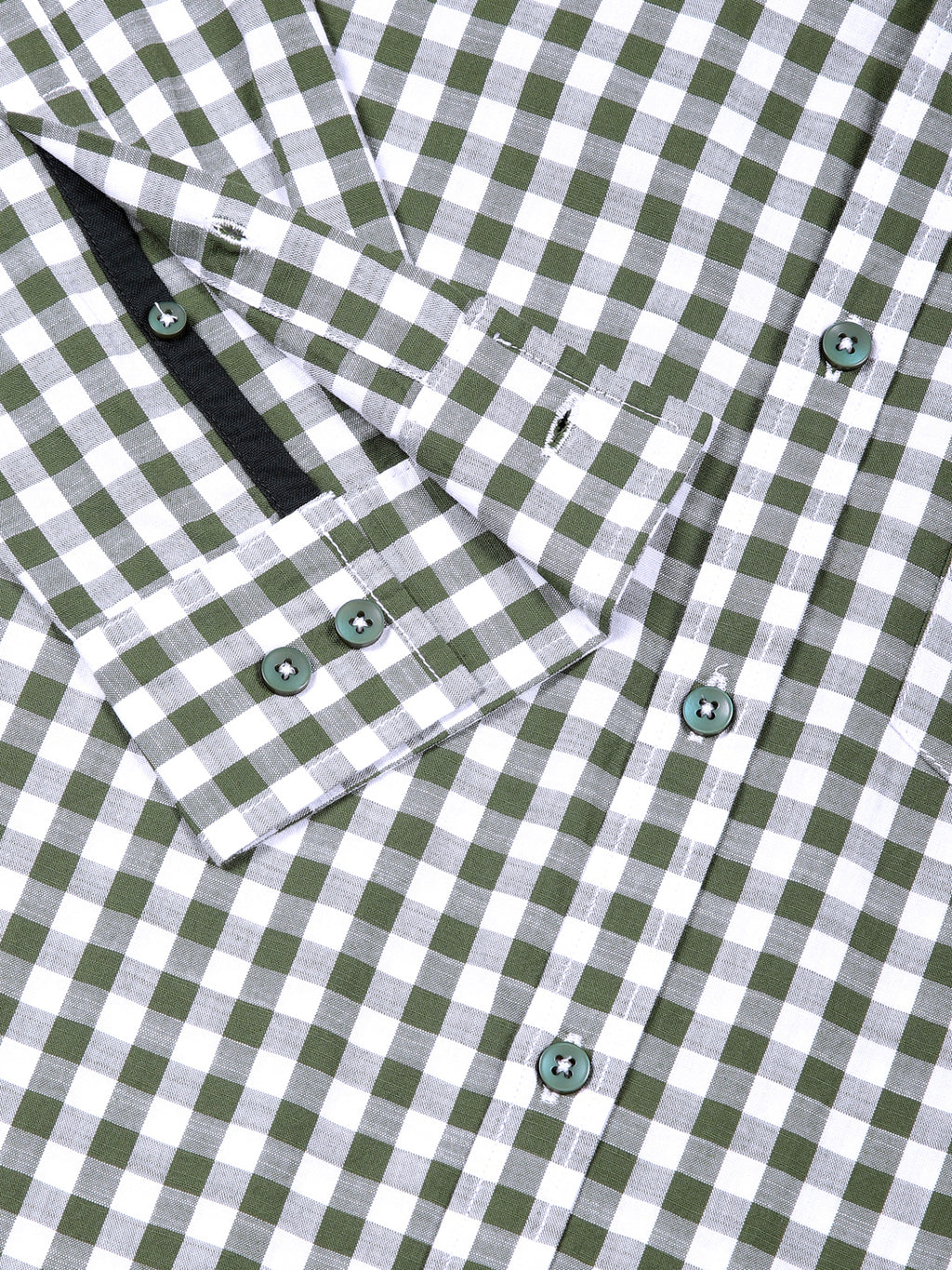 Thomas Scott Men Green Slim Fit Long Sleeve Gingham Checks Cotton Casual Shirt