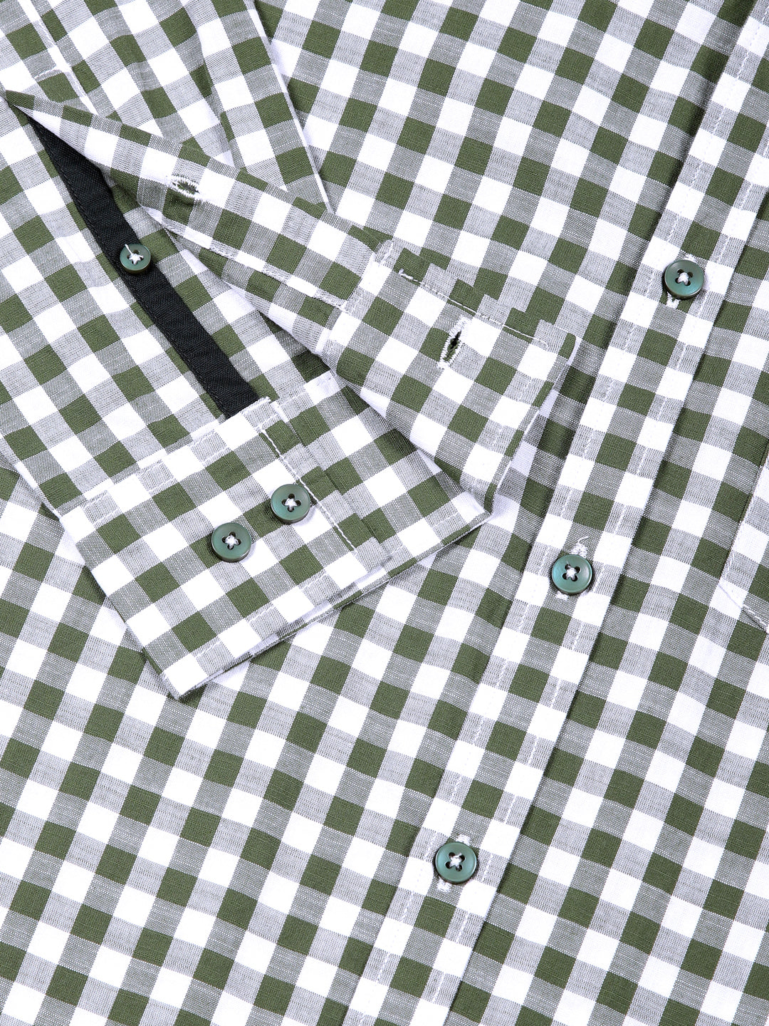 Thomas Scott Men Green Slim Fit Long Sleeve Gingham Checks Cotton Casual Shirt