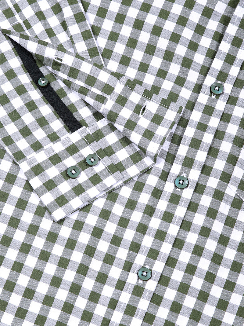 Thomas Scott Men Green Slim Fit Long Sleeve Gingham Checks Cotton Casual Shirt