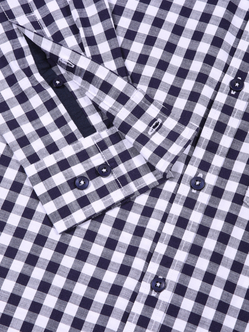 Thomas Scott Men Navy Slim Fit Long Sleeve Gingham Checks Cotton Casual Shirt