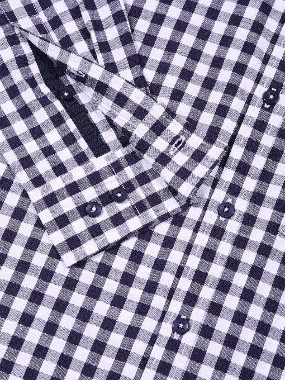 Thomas Scott Men Navy Slim Fit Long Sleeve Gingham Checks Cotton Casual Shirt