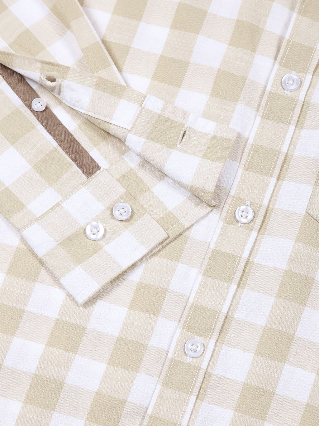 Thomas Scott Men Beige Slim Fit Long Sleeves Tartan Checks Casual Shirt