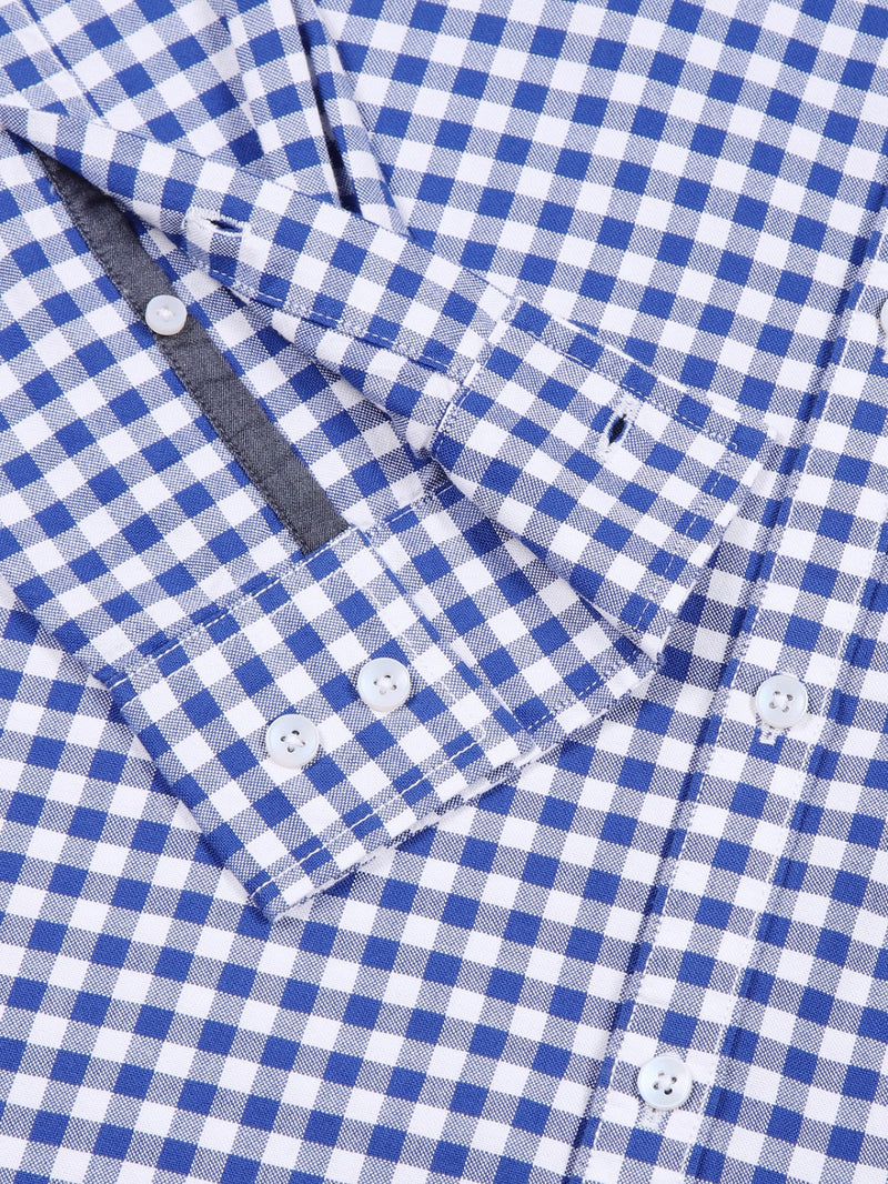 Thomas Scott Men RoyalBlue Slim Fit Long Sleeves Gingham Checks Woven Casual Shirt