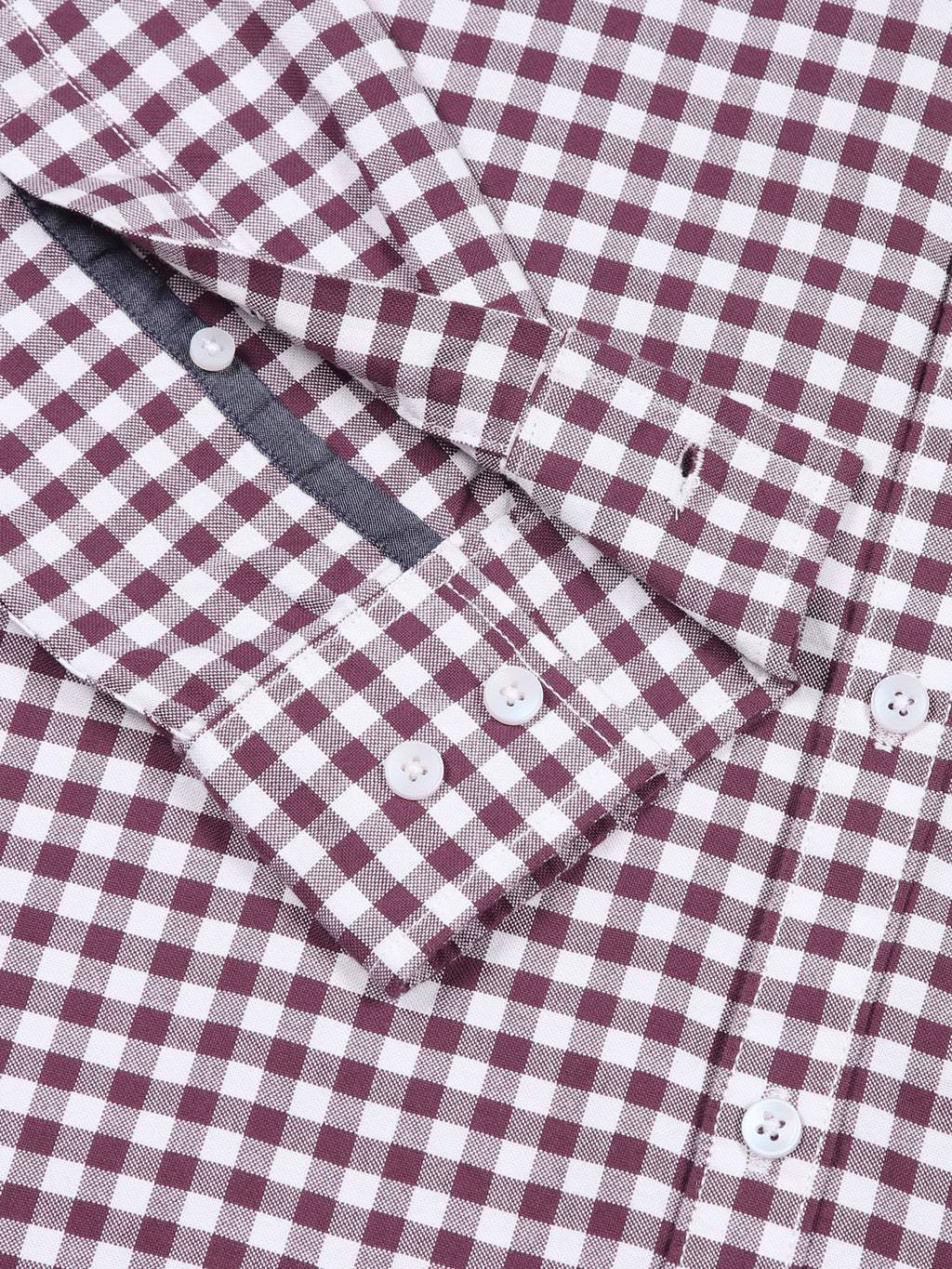 Thomas Scott Men Maroon Slim Fit Long Sleeves Gingham Checks Cotton Woven Casual Shirt