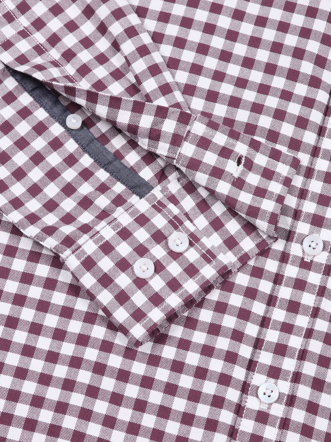 Thomas Scott Men Maroon Slim Fit Long Sleeves Gingham Checks Cotton Woven Casual Shirt