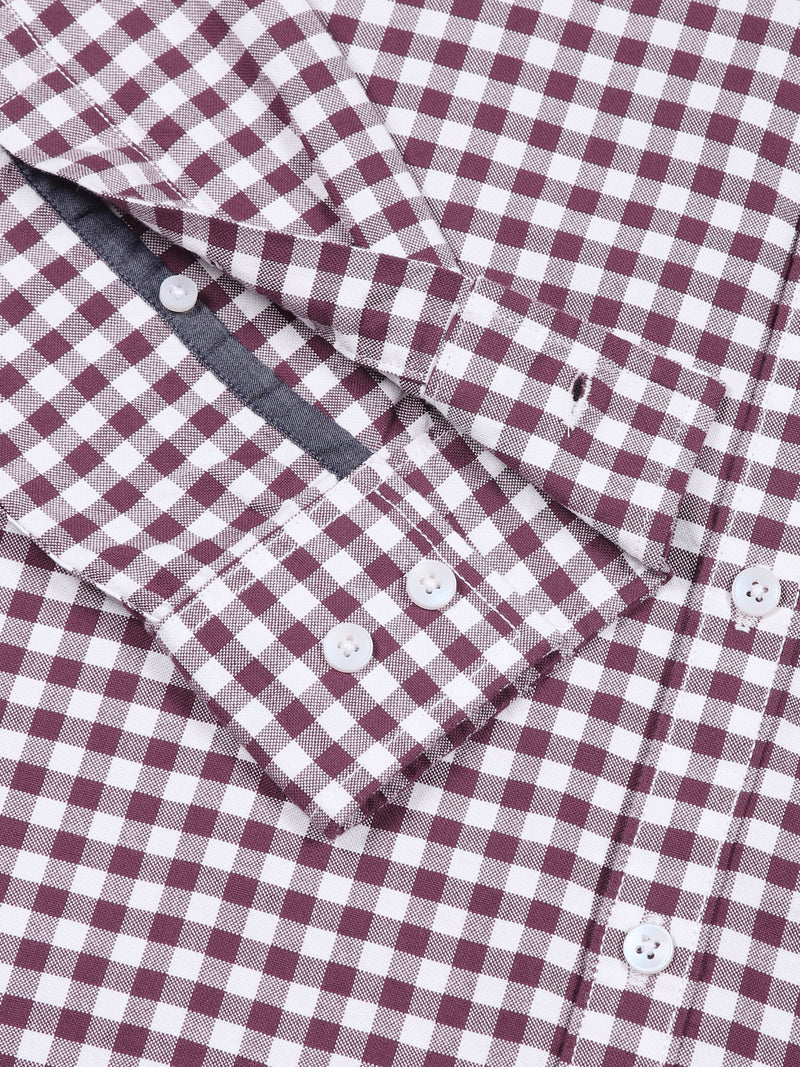 Thomas Scott Men Maroon Slim Fit Long Sleeves Gingham Checks Cotton Woven Casual Shirt