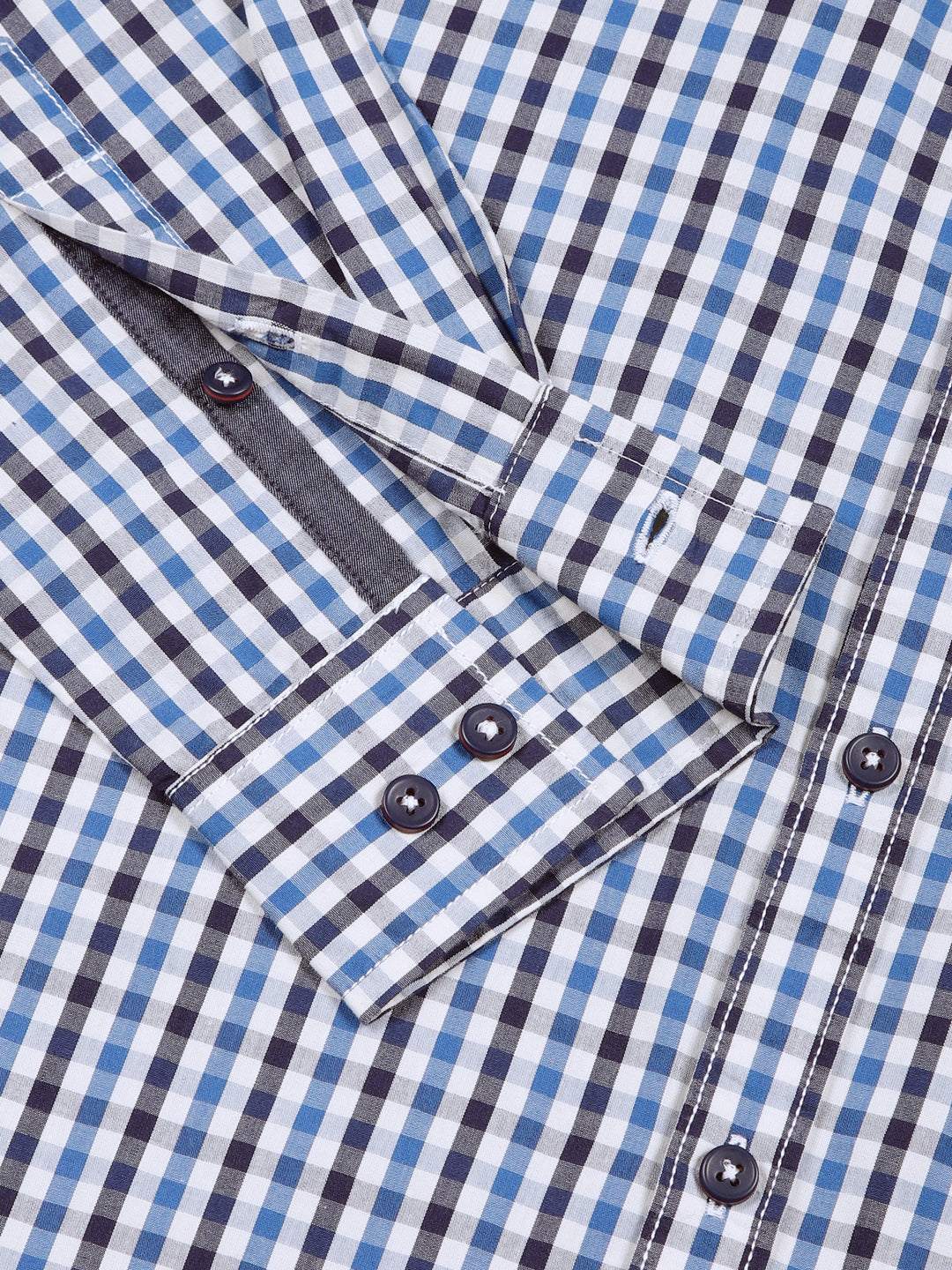Thomas Scott Men Navy Slim Fit Long Sleeves Gingham Checks Woven Casual Shirt