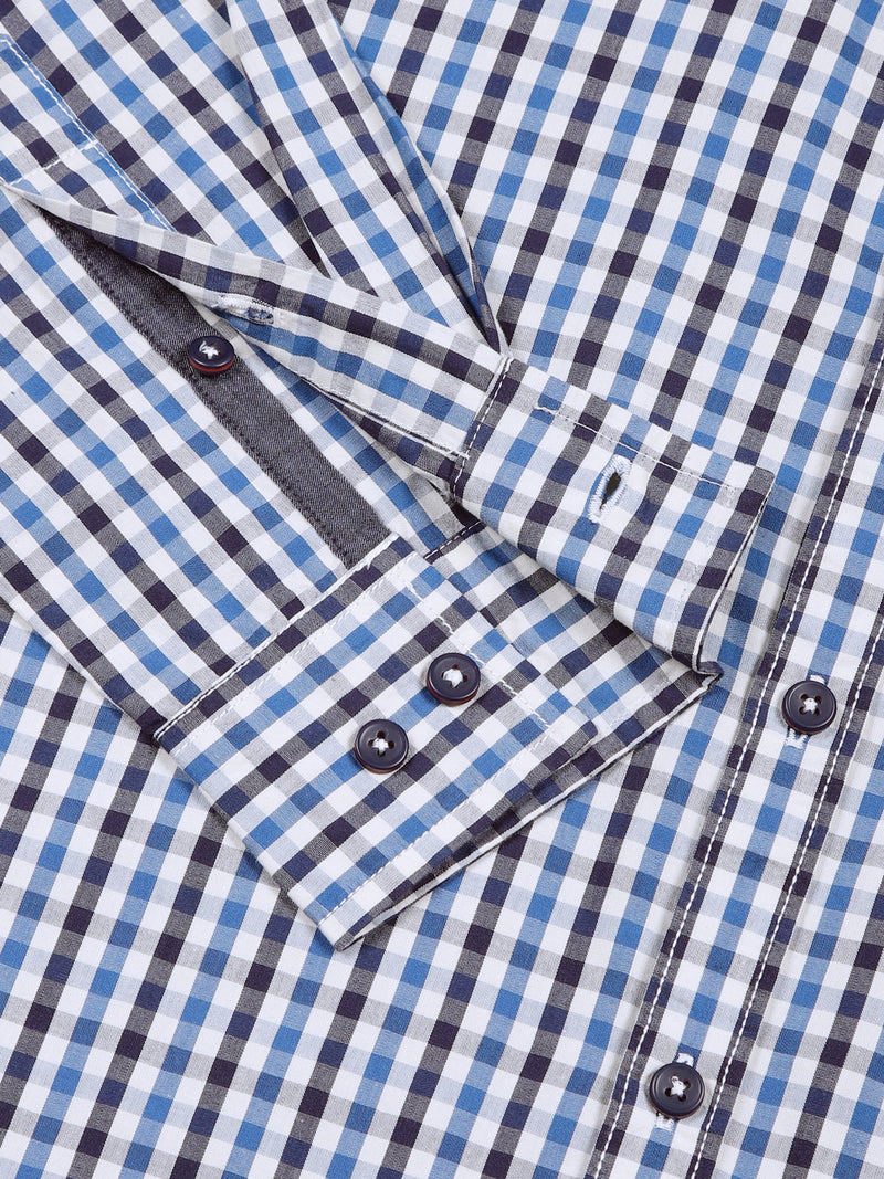 Thomas Scott Men Navy Slim Fit Long Sleeves Gingham Checks Woven Casual Shirt