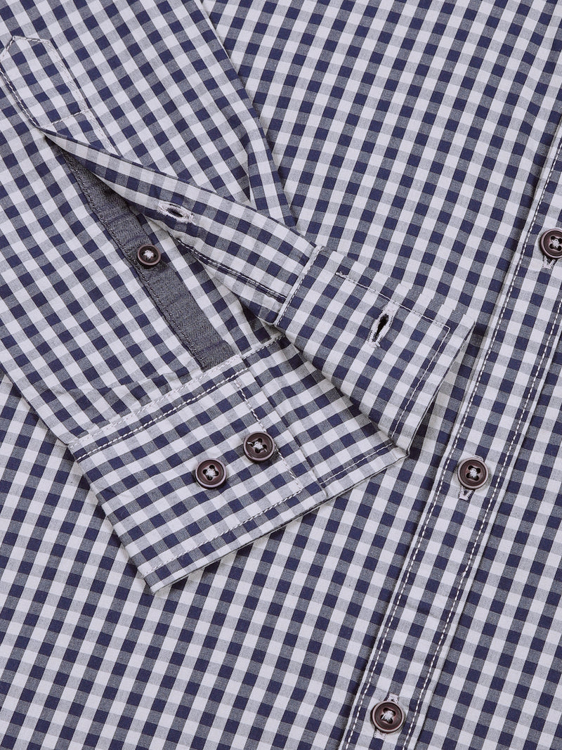 Thomas Scott Men Navy Slim Fit Long Sleeves Gingham Checks Woven Casual Shirt