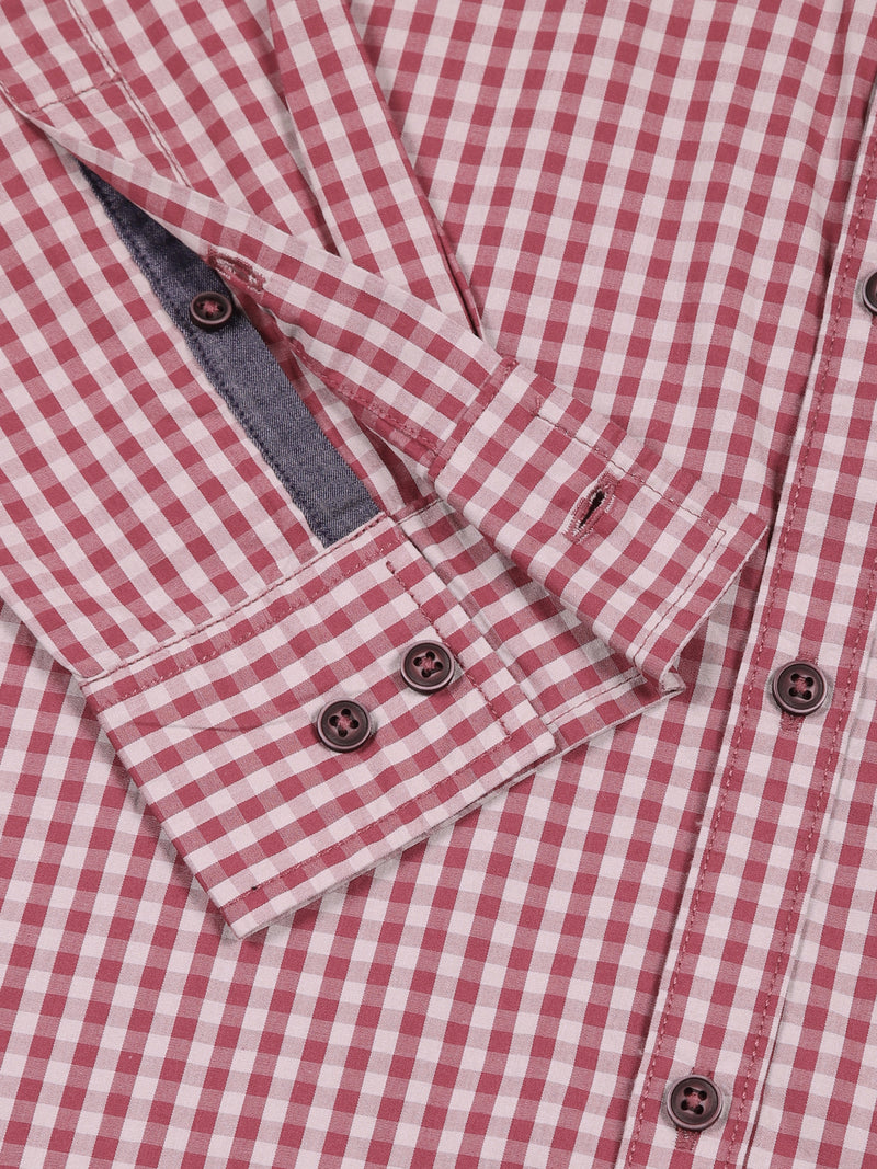 Thomas Scott Men Red Slim Fit Long Sleeves Gingham Checks Cotton Woven Casual Shirt