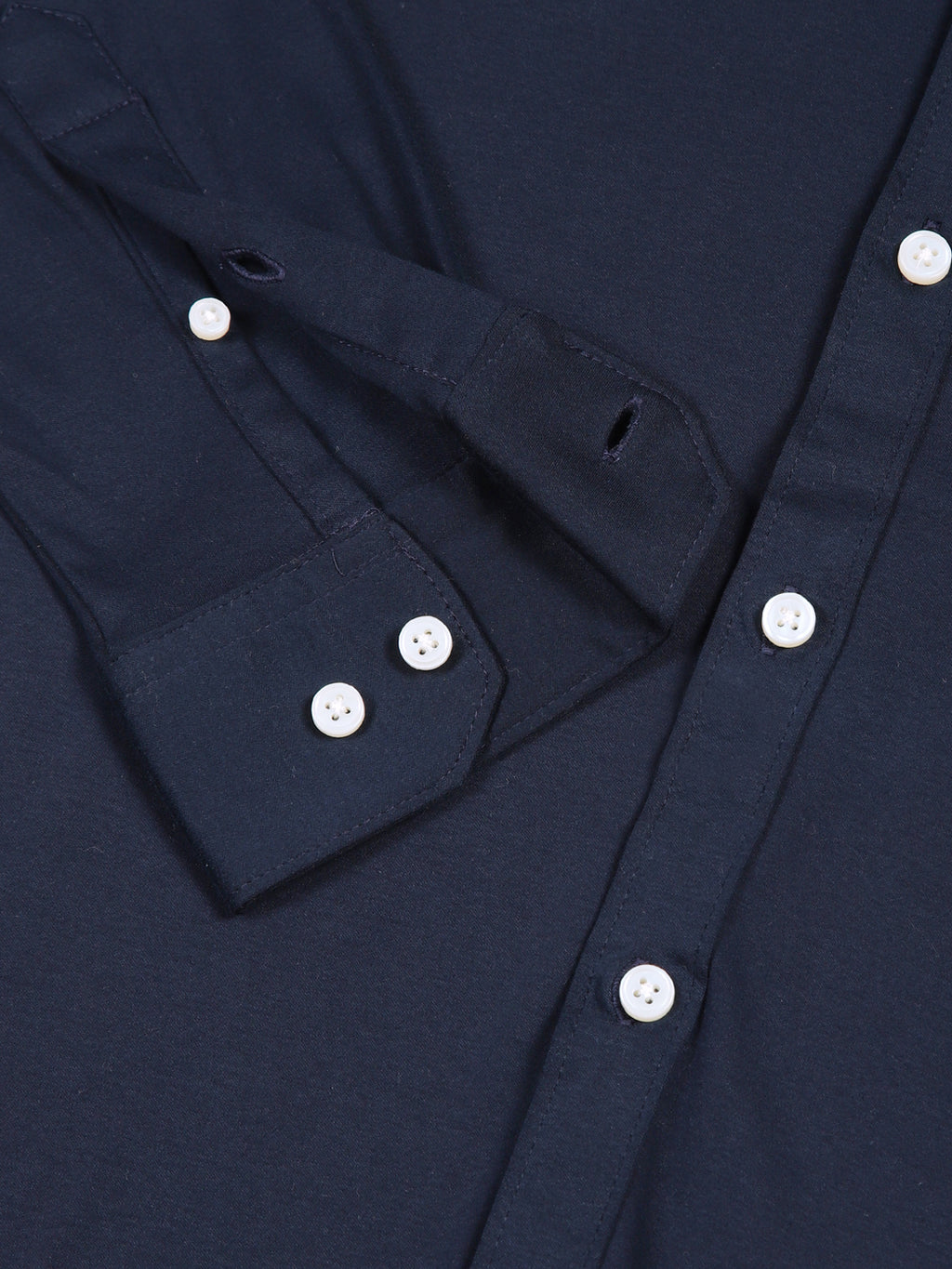 Thomas Scott Men Navy Blue Spread Collar Slim Fit Long Sleeves Solid Knitted Shirt