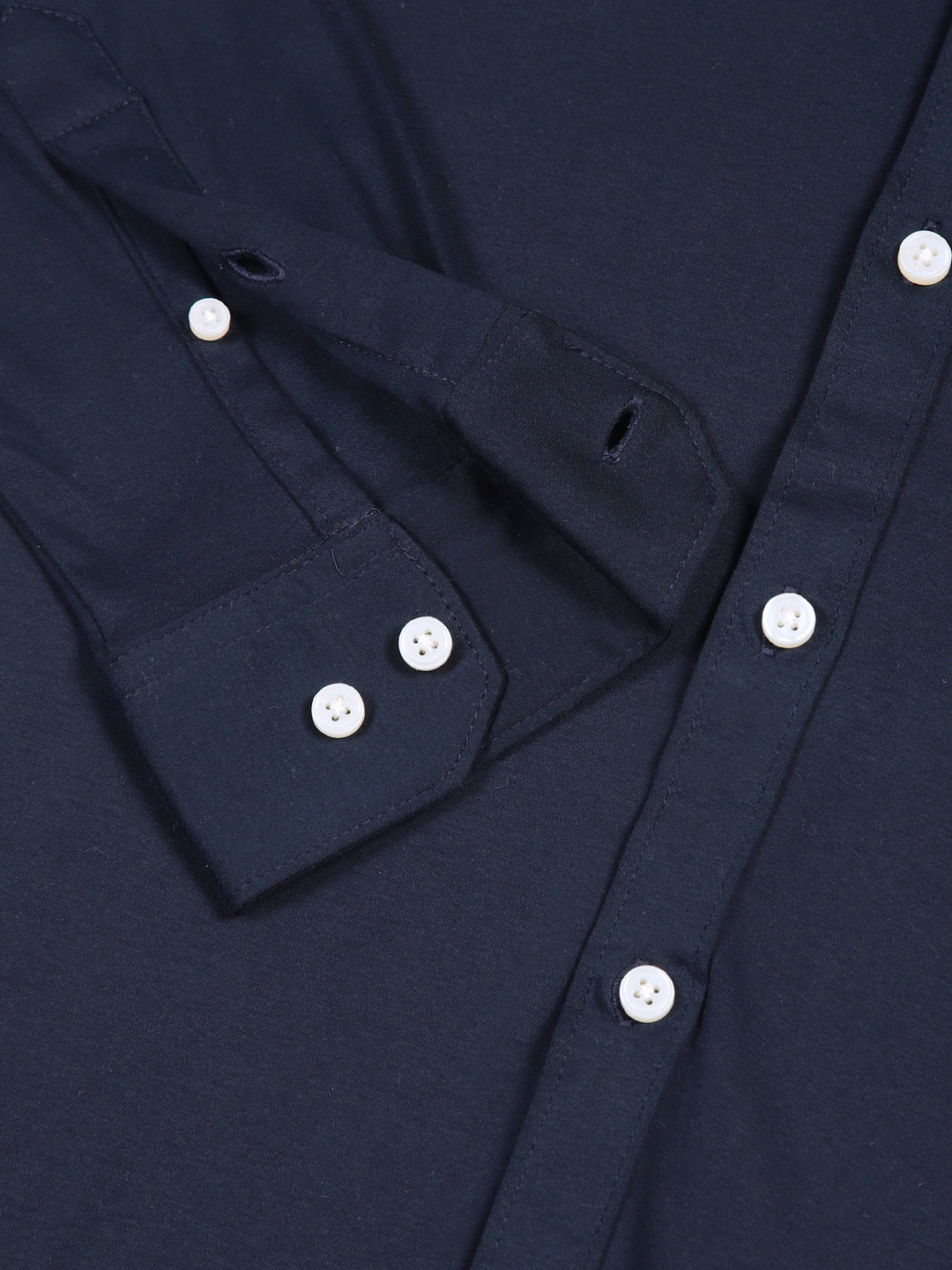 Thomas Scott Men Navy Blue Spread Collar Slim Fit Long Sleeves Solid Knitted Shirt