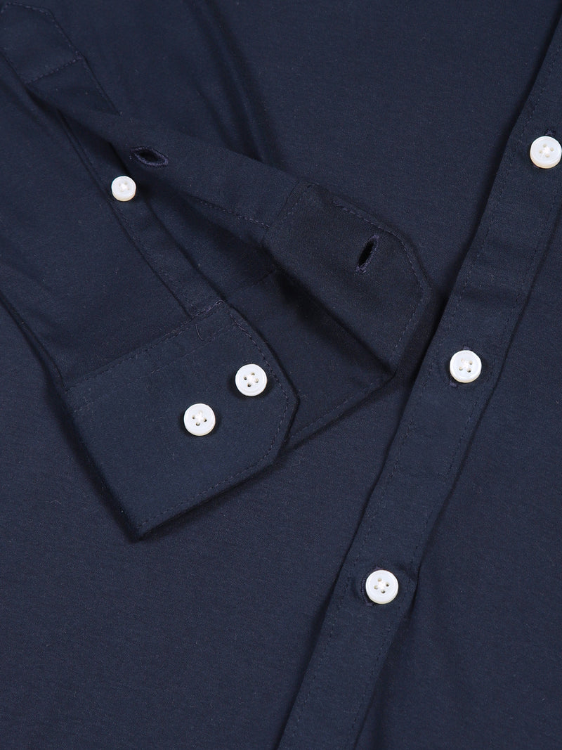 Thomas Scott Men Navy Blue Spread Collar Slim Fit Long Sleeves Solid Knitted Shirt