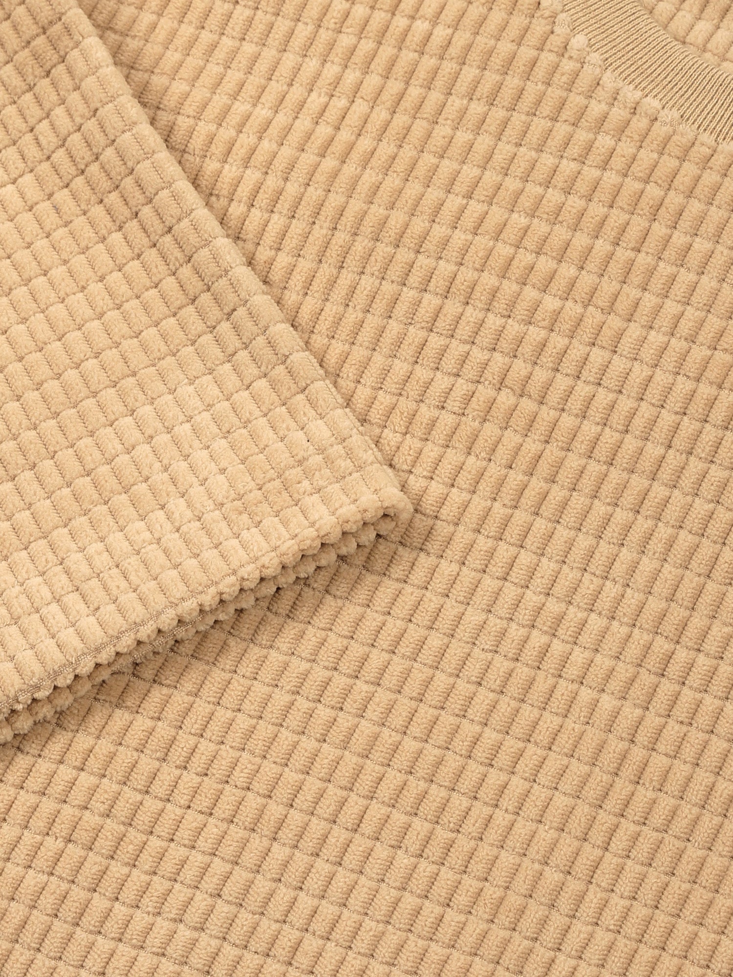 Thomas Scott Men Beige Towel Terry Oversized Short Sleeves Round Neck Solid Knitted Tshirt