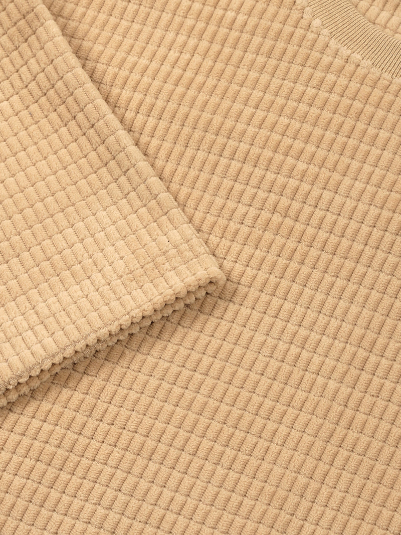 Thomas Scott Men Beige Towel Terry Oversized Short Sleeves Round Neck Solid Knitted Tshirt