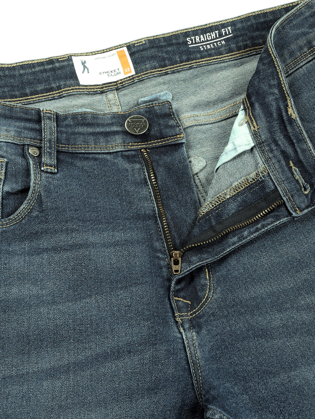 Thomas Scott Men Indigo Smart Straight Fit Mid-Rise Light Fade Stretchable Jeans