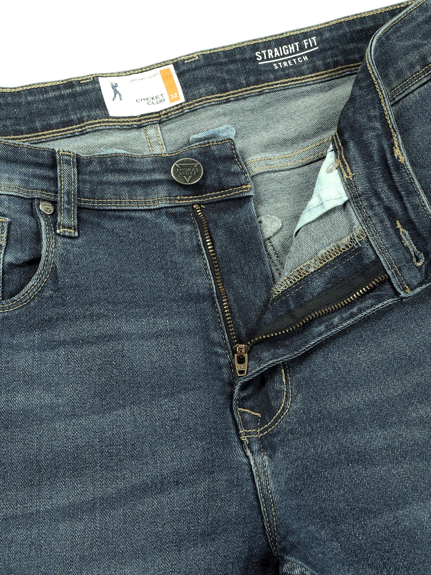 Thomas Scott Men Indigo Smart Straight Fit Mid-Rise Light Fade Stretchable Jeans
