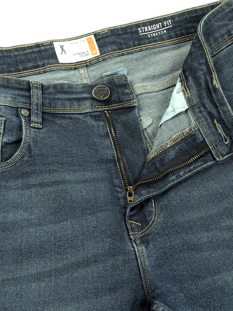 Thomas Scott Men Indigo Smart Straight Fit Mid-Rise Light Fade Stretchable Jeans