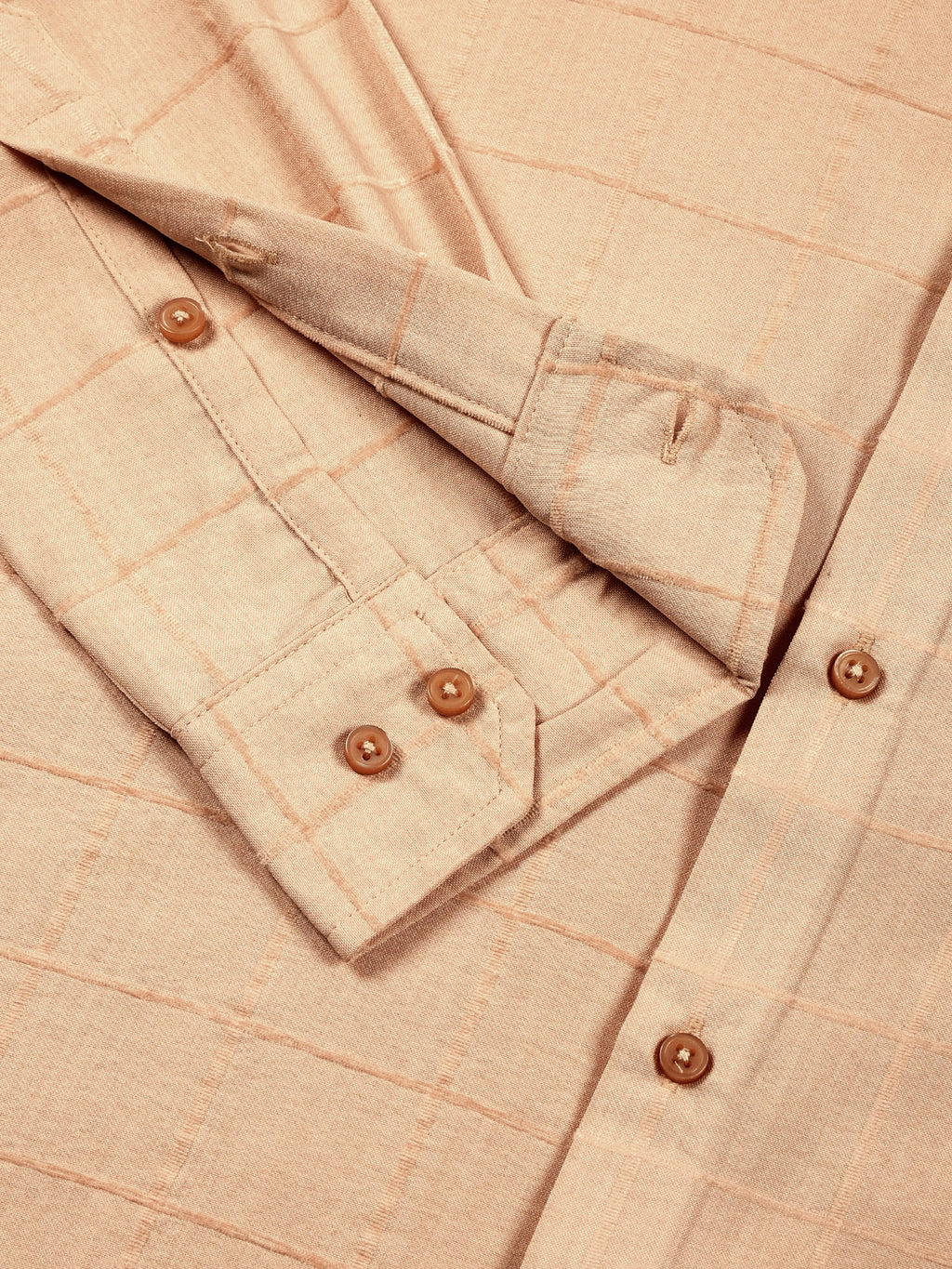 Thomas Scott Men Beige Regular Fit Long Sleeves Spread Collar Windowpane Checks Casual Shirt