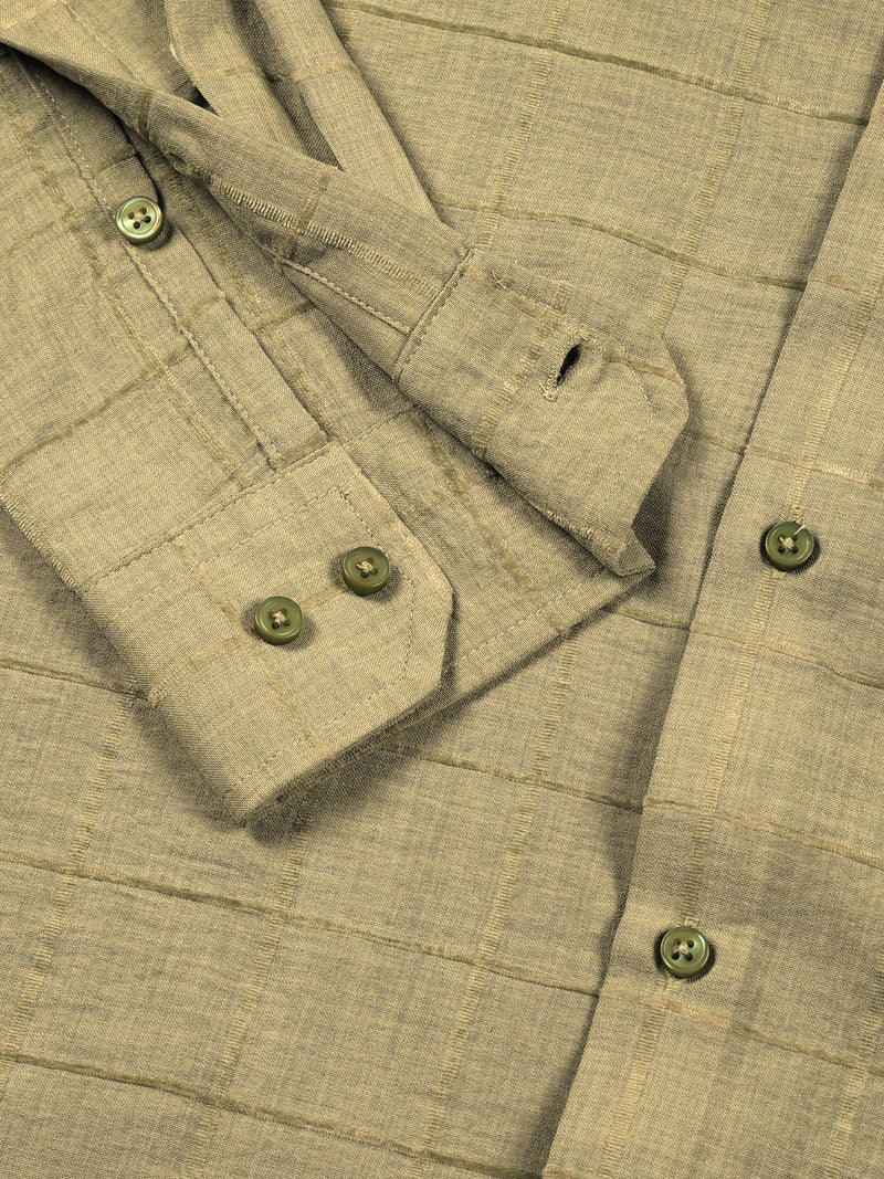 Thomas Scott Men Green Regular Fit Long Sleeves Spread Collar Windowpane Checks Casual Shirt