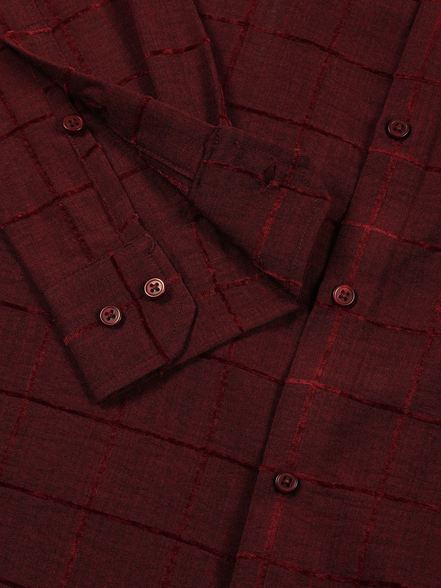 Thomas Scott Men Maroon Regular Fit Long Sleeves Spread Collar Windowpane Checks Casual Shirt