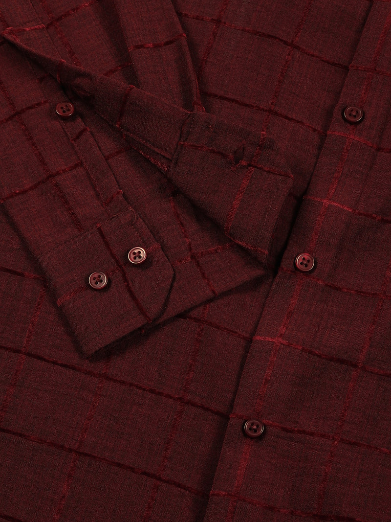Thomas Scott Men Maroon Regular Fit Long Sleeves Spread Collar Windowpane Checks Casual Shirt