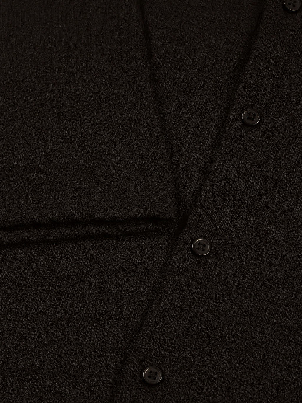 Thomas Scott Men Black Regular Fit Short Sleeves Cuban Collar Seersucker Shirt
