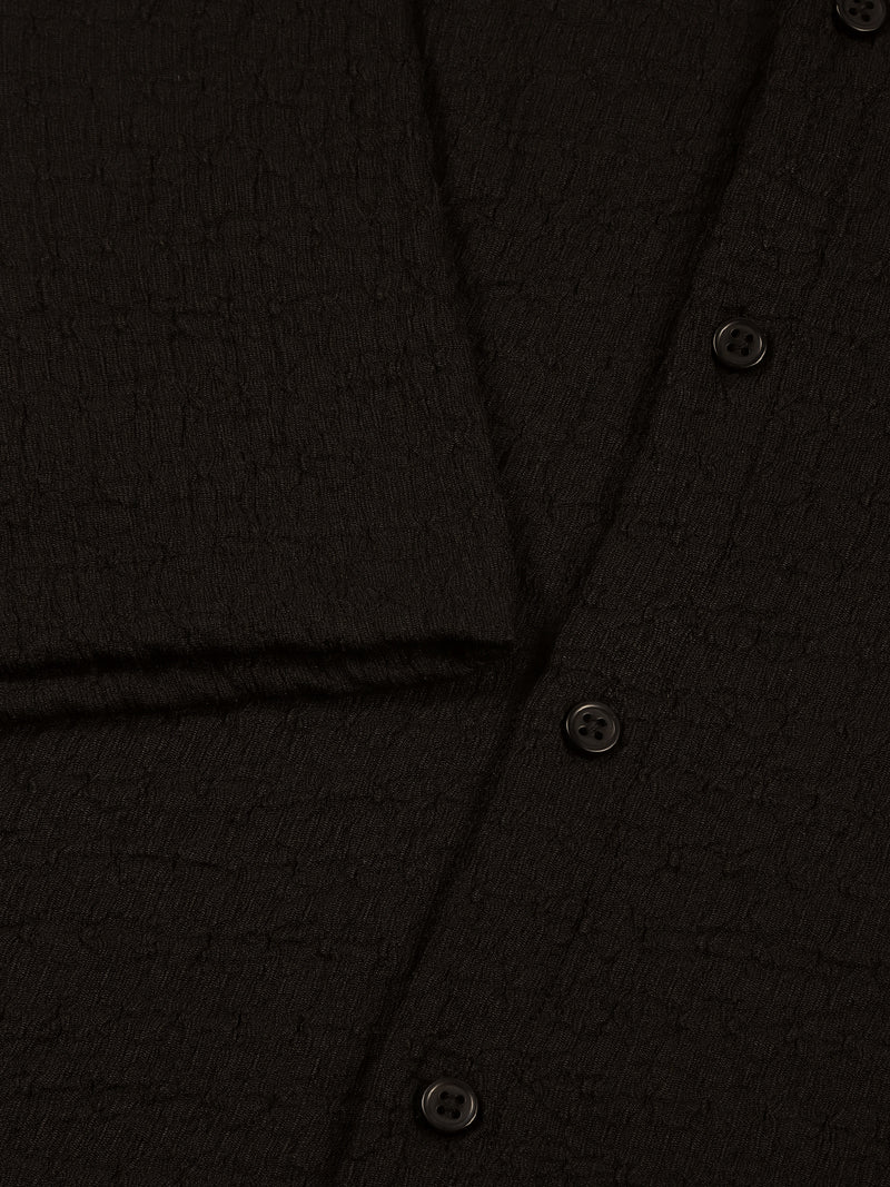 Thomas Scott Men Black Regular Fit Short Sleeves Cuban Collar Seersucker Shirt
