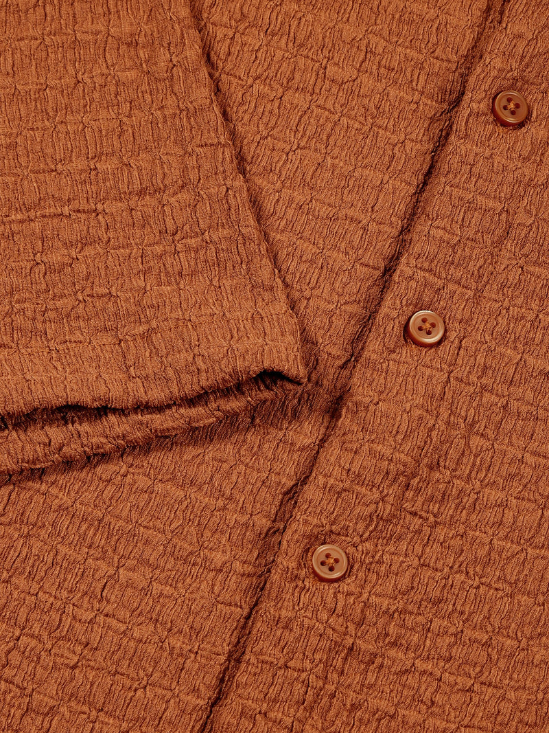 Thomas Scott Men Brown Regular Fit Short Sleeves Cuban Collar Seersucker Shirt